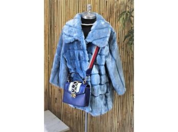 Adrienne Landau Blue Faux Fur Coat -NEW (never Used)