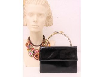 Vintage Salvatore Ferragamo Hand Bag With Brass & Chrome Handles
