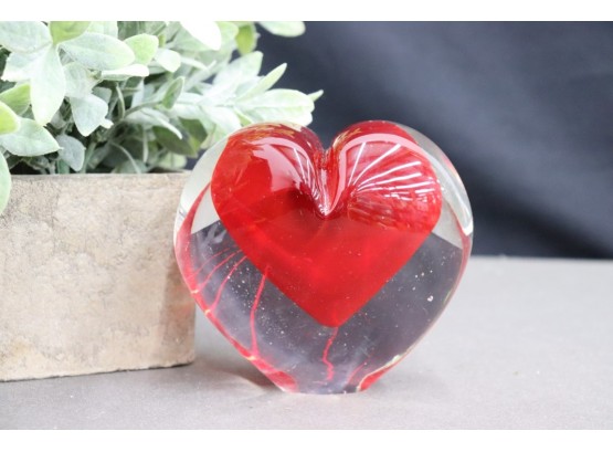 Vintage Art Glass Heart Paperweight