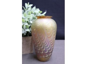 Pulled Draped Iridescent Art Glass Baluster Vase, Craig Zweifel 1987