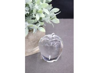 Vintage Crystal Apple Sculpture / Paper Weight By Steuben Glassworks