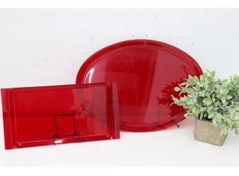 Two Vibrant Poppy Red Serving Trays - Oval And Rectangle