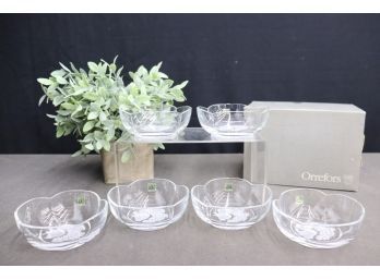 Set Of 6 Hoya Pomona Pattern Crystal Dessert Berry Bowls, With Mismatched Orrefors Box
