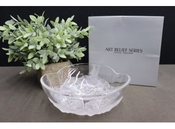 Hoya Crystal Art Relief Series Frosted Flower Clover Bowl, Original Box