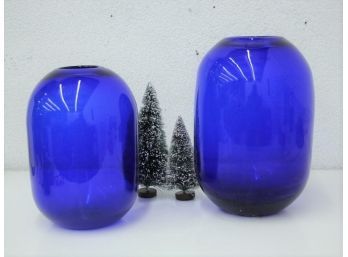 2 Vintage Blenko  Blue Don Shepherd Vases