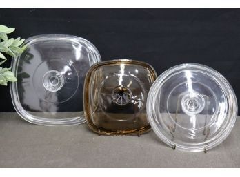 Group Of 3 Glass Low Pedestal Plates