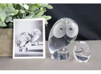 2 Vintage Steuben Glass Owl Figures