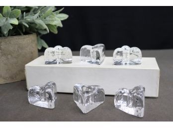 Set Of Six Art Glass Ice Block Triangular Candle Holders