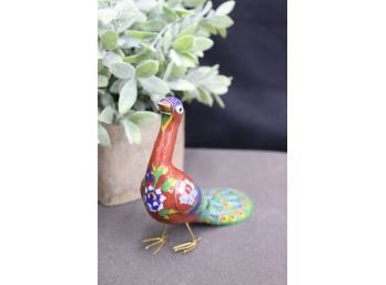 Chinese Multi Colored Cloisonne Peacock Sculpture