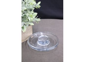 Pyramid Cut Crystal Top On Shallow Rimmed Round Candy Dish