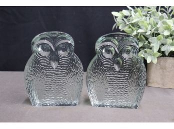 Pair Of Vintage Blenko Glass Owl Bookends