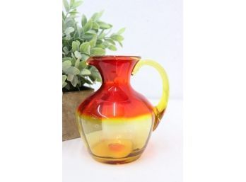 Vintage Blenko-style Red Tangerine Amberina Glass Pitcher