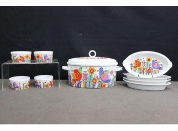 Grouping Of Vintage Royal Crown Paradise Porcelain Ovenware - 9 Pieces