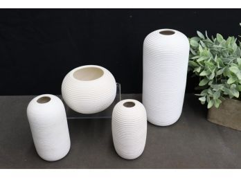 Set Of 4 White Pottery Vases