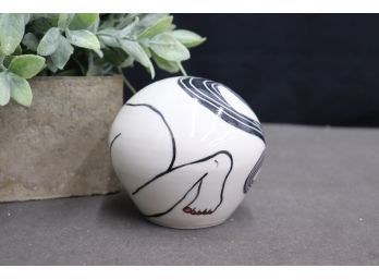 Hand Painted White And Black Porcelain Ball With Female Form  Signed