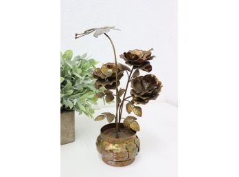 Sculptural Metal Flowers In Pot Music Figurine - You Light Up My Life