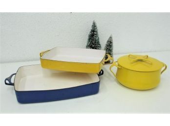 3 Pieces Of Vintage Dansk Enamel Cookware.  Some Chips TO Enamel As Seen In Photos
