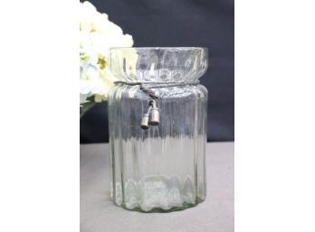 Seedy Texture Fluted Glass Canister Vase With Pewter Wire Tassel Tie