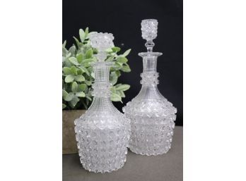 Pair Of Ornate Cut Glass Regency-style Decanters With Remarkable Finial Stoppers
