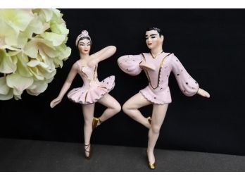 Pair Of 1950s Ballerina & Danseur Japanese Porcelain Wall Figurines, Mahana Importing