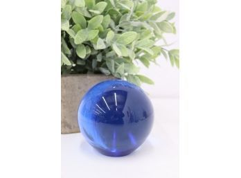 Superb Azure Blue Crystal Glass Sphere - Leveled, Etch Signed & Dated Bottom Side Edge, 1994