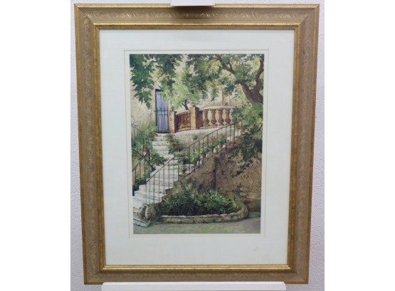 Beautiful Embossed Scrolled Frame Courtyard In Provence By Roger Duvall Art Print