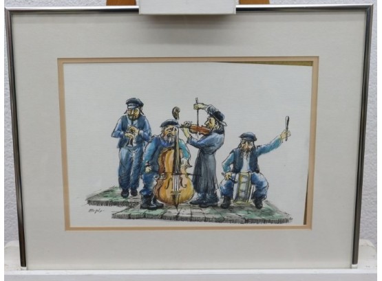 Framed And Signed Four Piece Klezmer Band Color Lithograph