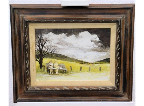 Waiting For The School Bus By Ann Rugh, Haunting Acrylic On Board, Signed Lower Right & Info Verso