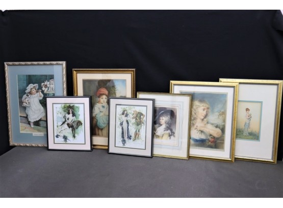 Group Of Seven Small Framed Reproduction Victorian Era Portraits