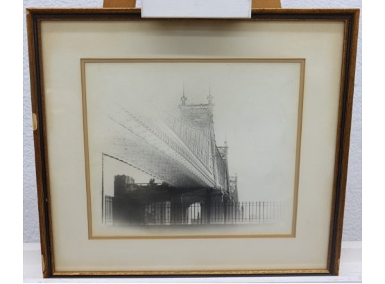 'Urban Bridge Crossing' Pen, Ink & Charcoal Reproduction , Matted And Framed