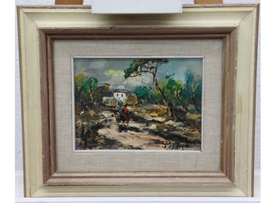Impressionist-style Three Figure Landscape Oil On Canvas, Signed Lower Left, Rustic Classical Frame