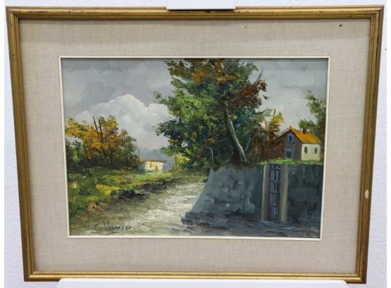 Creekside Landscape Oil On  Artist Board By C. Vivaldi, Signed Lower Left, Elegant Frame
