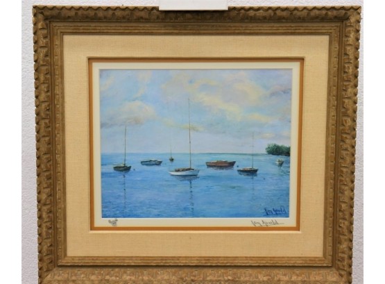 Framed Seven Boats Print By Disney Artist Jay Gould, On Matte Signature And Mouse Monogram, Left To Right