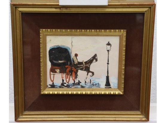 Carriage And Rider Oil On Canvas, Signed Lower Right, In Elaborate Double Frame
