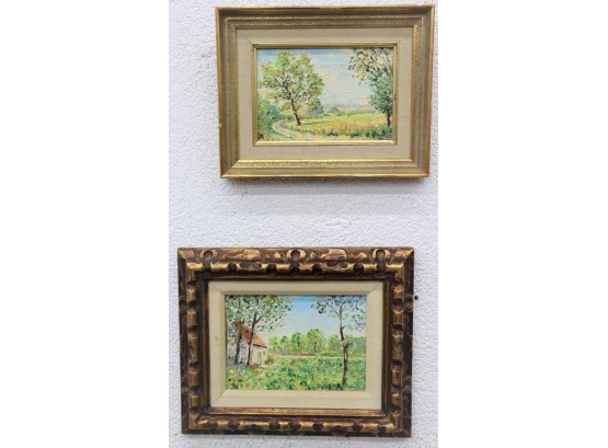 Two Framed Original Landscape Oils On Canvas By George Kaplan, Artist Initial Monogram Lower Left