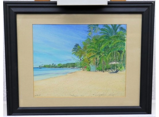 Barbados Beach Landscape Watercolor Signed And Date By Artist