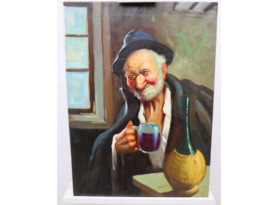 Framed Reproduction Print On Canvas, Old Man Drinking Wine