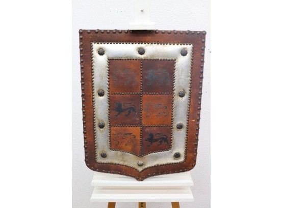 Decorative Coat Of Arms-inspired Wall Plaque, Mixed Metal And Leather