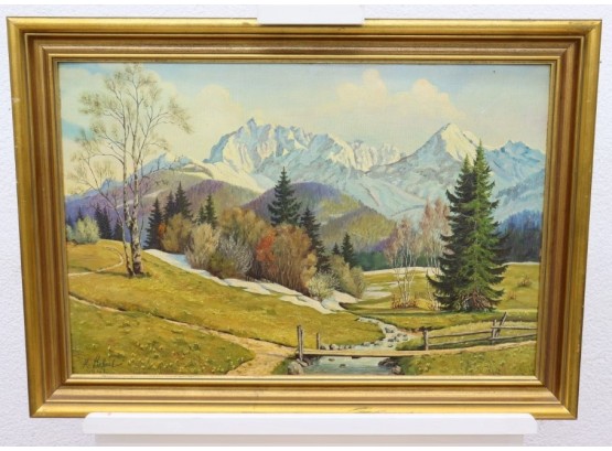 Karwendel, Austria Panorama, Oil  By R. Leibert, Signed And Dated  1942 (LL)