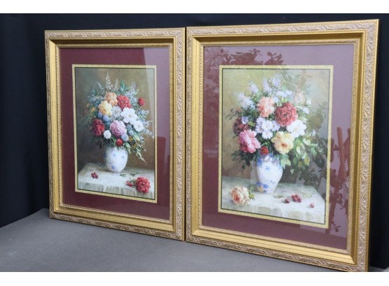 Beautiful Frames, Rich Red Matting - Two Jack Terry Floral Still Life Poster Prints