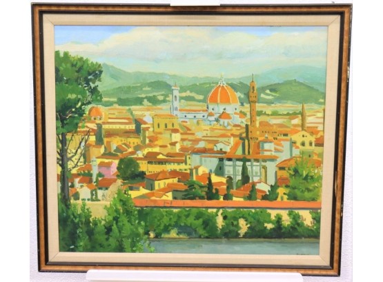 Florence Panorama Landscape On Canvas ,  Signed Lower Right Berrie (arlene Berrie Note Verso)