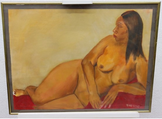 Reclining Female Nude, Oil On Canvas, S.M. Chen, Signed And Dated 5-10