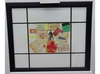 Collage Art Poster Print, Nathan Gluck (early Warhol Assistant), Framed In White/Black Grid, Signed/Dated