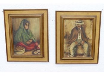Vintage Swedish Frames With Portraits On Board, One Seated Female And One Seated Male