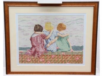 'best Friends' Cross Stitch Designed By Diana Thomas In Double Wood Frame (completed)