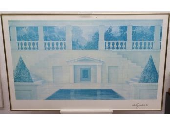 Large Architectural Art Print Of Charles Giulioli 1985 Painting, Artist Marker Signed Margin, Framed