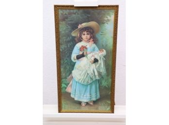 Richly Detailed Beautiful Faux-gilt Frame With Portrait Of Edwardian Young Girl With Doll, Decorative