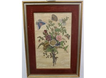 Art Nouveau Style Flowers & Butterfly Print In Finely Detailed Frame