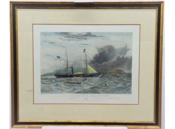 Aquatint Engraving Reproduction - H.M. Steam Frigate 'Geyser', Marked C. Hunt Sculp (LR) And Knell Pinx(LL)