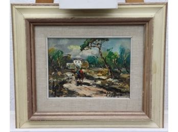 Impressionist-style Three Figure Landscape Oil On Canvas, Signed Lower Left, Rustic Classical Frame